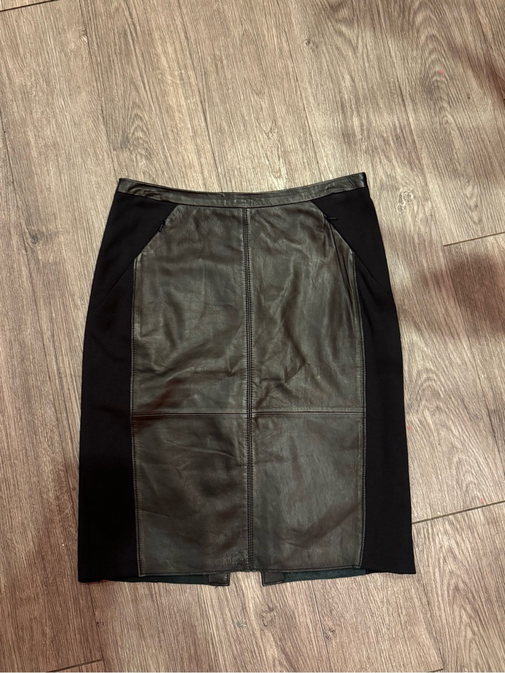 Halogen Black Genuine Leather Pencil Skirt